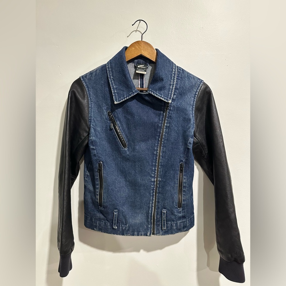 NIKE Vintage‎ Denim Moto Destroyer Leather Zip Up Jacket Size M